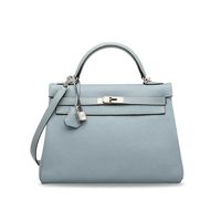 A BLEU LIN CLÉMENCE LEATHER RETOURNÉ KELLY 32 WITH PALLADIUM HARDWARE | HERMÈS, 2012 | 21st Century, bags | Christie's