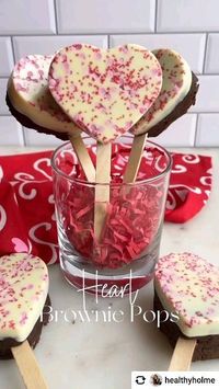 Posted @withregram • @healthyholme These Heart Brownie Pops are so simple to make and fun to eat! These are made with my Grain-free Chickpea Brownies, which are sweetened only with fruit and full of protein! 💗 Follow for more simple, fun, healthier recipes 💗 This recipe could be as easy as making a boxed brownie mix, or you could pull out the food processor and make my chickpea brownies! Either way, you have a deliciously rich, chocolatey treat! Everything is more fun on a stick! ✨ Heart B...