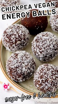 These healthy vegan chickpea energy balls are so easy to make and so delectable. Nutrient-packed no-bake chickpea energy balls that are easy to make in minutes for a healthy and delicious snack or dessert. They are oil-free, gluten-free, and contain no processed sugar.