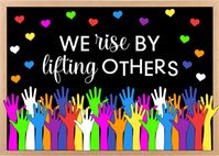 Transform your classroom bulletin board into something unique, positive, special and welcoming for students with this "WE RISE BY LIFTING OTHERS" Bulletin Board Kit. Fits perfect on a "60"W x 36"H bulletin board or wall. Size can be modified; price may be different. Please contact me before place the order. What's included? ✅ White letters cutouts (as shown on picture) ✅ (20) Hearts cutouts in different colors (as shown on picture) ✅ (30) hands cutouts in different colors cutouts (as shown on pi