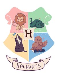 Kawaii/Cute Hogwarts House Crests Sticker and/or Prints.