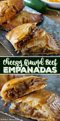 These Cheesy Ground Beef Empanadas are loaded with two types of cheese, deliciously seasoned meat, then baked to perfection.