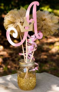 Princess Birthday Party Baby Shower Initial Pink and Gold Baby Girl Centerpiece Table Decoration by GracesGardens on Etsy