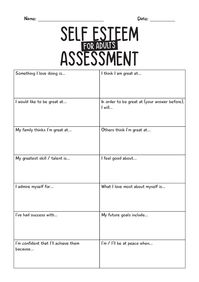 Self-Esteem Assessment Worksheet for Adults