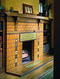 Craftsman Oak Poppy Fireplace | Motawi Tileworks