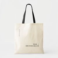 Give your bridesmaid a custom gift that they will love! This tote bag features a bold but minimal sleek design. Customize each bag with your bridesmaid's names. Don't miss the matching "Modern Chic Typography" Wedding Collection in the Dear Beautiful You shop. The collection features a full invitation suite along with many other complementary products for your special day.