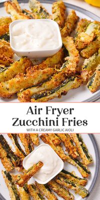 Air fryer zucchini fries are a delicious alternative to French fries the whole family can enjoy. Crispy on the outside, tender on the inside, and seasoned beautifully. The air fryer gives them a delectable crunch that's paired with a creamy garlic aioli for a combo that can't be beat.