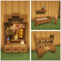 Here are three wooden interior builds for your next Minecraft house. A dresser, a child's bed, and a food prep area - try these out too add a cozy feel to any house!  🍿 check out my youtube video for more ideas like this: https://m.youtube.com/shorts/sV5d4ksPswQ 💎 save this pin for later so that you can remember how to build these! ⭐ let me know below where you plan to use these builds 🎯 follow me for more ideas like this <3