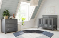 The cozy, classic Woodland Nursery Collection features plank-style shiplap on its 4-in-1 Convertible Crib and three chic wire-brushed finishes with an upscale neutral color palette. The collection also includes a dresser and nightstand to create a complete modern farmhouse nursery.