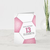 simple pink white soccer ball happy birthday card