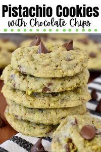 Chocolate Chip Pistachio Cookies are a simple and delicious recipe that's perfect for any pistachio lover! Made with chopped pistachios and chocolate chips, this is sure to be a new favorite cookie recipe! 