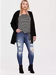 Super Soft Black & White Stripe Side Knot TopSuper Soft Black & White Stripe Side Knot Top, STRIPE - WHITE