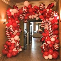 PRICES MAY VARY. Packaging Includes - Balloon Package (65pcs 10in red latex balloon +50pcs 10in white latex balloon+ 4pcs 18in candy balloon(A little blue at the edges) + 3pcs 18in red star balloon+2pcs 24in gift box balloon+2pcs 27in Candy Cane balloon), Whole Balloon Garland Accessories Kit (16ft long balloon decorating strip tape*1 + ribbon*1 + 100 pcs glue*1) High Quality Materials-Our balloons are made of high quality latex materials, strong and durable, weight up to 3g Suitable for a Variety of Occasions - Christmas themed balloons are perfect for parties, anniversary parties, children's parties,company events, barbecues, photo shoots and any special events to make you an unforgettable party Fast Easy Assembly -The first step is to blow up balloons of different shapes and sizes. the