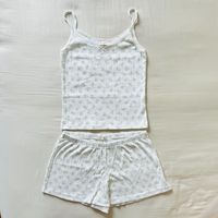 Bnwt Brandy Melville/John Galt White And Baby Blue Teddy Bears Lace Eyelet Bow Tank With White And Baby Blue Teddy Bears Eyelet Emery Pajama Shorts Matching Set