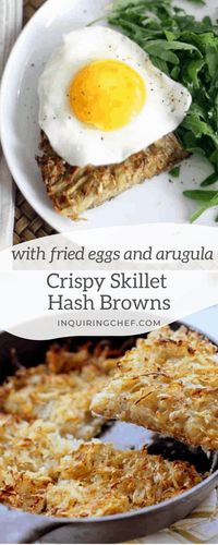 These potato hash browns start on the stove and end in the oven so that both the top and bottom get extra crispy.