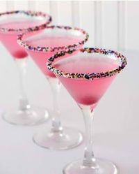 Birthday Cake Martini~  1.5 oz Vanilla Vodka  1.5 oz Cranberry Juice  1/2 oz Champagne  Cherry Optional for Garnish  Rim Glass with Sprinkles