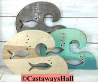 Wooden Wave Panel With Fish Cutouts, ONE Wood Wave & School of Fish, Driftwood Colouring, Sea Glass or Natural Beach House by Castawayshall - Etsy