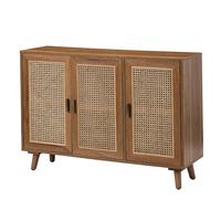 Ezio 3-Door Walnut Accent Cabinet with Rattan