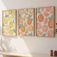 "Fruit Prints - Set of 3 Citrus wall art - watercolor painting digital designs of oranges, grapefruit, and lemons - perfect for kitchen wall art, poster size prints, or fruit market wall art. Printable wall art is easy and affordable. You don't have to wait for shipping. Digital art is a great last-minute gift that you can instantly download. **Print from your own home, an online shop, or a local print shop (ex Fedex, Staples, Vistaprint).  **Printable wall art will be available to you after purchase as an instant digital download in high quality 300dpi files.  **No physical item will be sent.  **4 ratio files and instructions are provided to print in these standard frame sizes below:   *1 file Ratio 2:3  - 4\"x6\", 6\"x9\", 8\"x12\", 12\"x18\", 16\"x24\" *1 file Ratio 3:4  - 6\"x8\", 9\"x