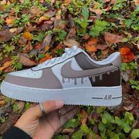 ad eBay - Nike Air Force 1 Custom Hand Painted White Shoes Light & Dark Brown Drip Swoosh - Buy Now, click the link (eBay)