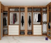 At Inspired Elements, we design and deliver small walk-in wardrobes based on your custom choices. Our newly designed small walk-in wardrobes in light grey & natural dijon walnut finish are paired with hanging rails and lighting features.