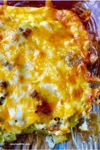 Low Carb Chile Rellenos Casserole with all the flavor minus the carbs! Ground beef and lots of peppers and cheese make a satisfying family favorite meal.