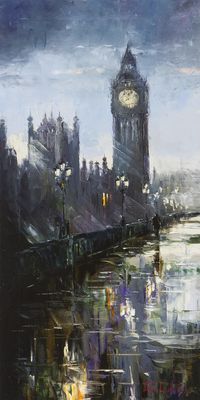 'Late Night in London' by Gleb Goloubetski Oil on Canvas 100cm x 50cm