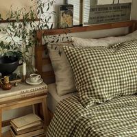 Botanical Green Gingham Linen Duvet Cover