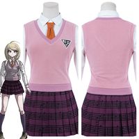 Danganronpa V3: Killing Harmony-Akamatsu Kaede Uniform Skirt Outfits Halloween Carnival Suit Cosplay Costume Material: Cotton Blend Twill + Thickiy Ronior Fabric + Uniform Cloth + Woolen Fabric Package included: Hairclip*2 + Necktie + Shirt + Skirt + Stockings + Vest