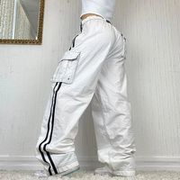 Vevesc Women Cargo Pants Loose Baggy Pockets Lace Up Female Ladies Off White Jeans Denim Trousers Wide Leg Joggers Material: COTTON Material: SPANDEX Elasticity: Slight Strech Fabric Type: Cotton elastic denim Length: full length Fit Type: LOOSE Style: High Street Decoration: Lace-up Size: Compare the detailed size with yours.Please allow 1-2cm differs due to manual measurement,thanks! Please check size card carefully, before your order! 1cm=0.3937inch Fabric: 98% Cotton+ 2% Others