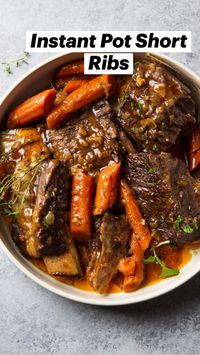 Instant Pot Beef Short Ribs yield fall-off-the-bone meat in a fraction of the time as the slow cooking method. They’re cooked in a decadent red wine and beef broth gravy and served over a bed of Creamy Polenta. Every bite has mouthwatering flavors!  FULL RECIPE HERE: https://gardeninthekitchen.com/instant-pot-short-ribs-with-creamy-polenta/