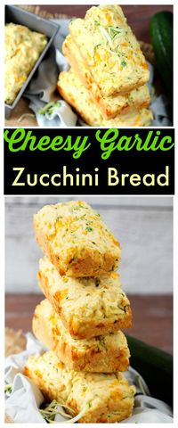 Delicious homemade fresh zucchini bread with cheddar cheese and garlic. Simple tasty recipe is the perfect summer appetizer or side to every meal.