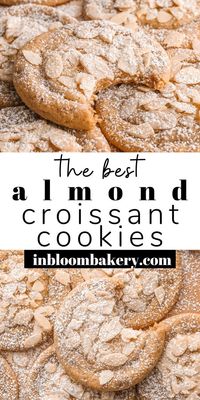 These are the best almond cookies! They're chewy almond cookies with frangipane centers, topped with sliced almonds and a dusting of powdered sugar. They have all the trappings of an almond croissant in cookie form!