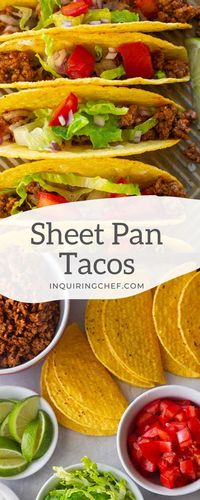 Want to make crispy tacos for a crowd? Try baking them on a sheet pan! When making Sheet Pan Tacos, the taco shells get crisp and golden while the cheese melts. Pile on the fresh toppings and they’re ready to serve.