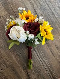 Wedding Bouquet Burgundy White Sunflowers Bouquet Burgundy - Etsy