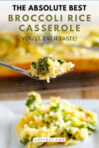 Indulge in this quick and easy Broccoli Rice Casserole! Perfect for family gatherings and holidays, this comforting side dish combines creamy cheese, tender broccoli, and fluffy rice. Customize with add-ins or toppings for a crowd-pleasing favorite! #comfortfood #casserole