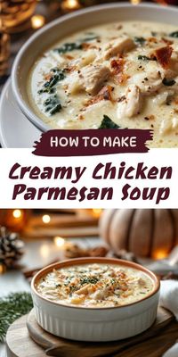 Warm up your chilly November days with this creamy Chicken Parmesan Soup! This easy slow cooker recipe combines tender chicken, rich Parmesan cheese, and fresh spinach in a comforting bowl of goodness. Perfect for family dinners and a delicious way to embrace the soup season! #CrockPotRecipe #ComfortFood #FallRecipes #EasyDinner