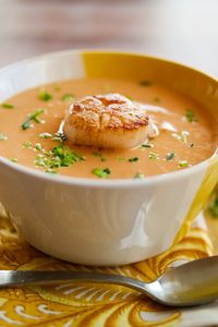 IRISH SCALLOP BISQUE - Luxurious flavors abound in this creamy bisque! With a beautifully seared scallop, it's perfect as an elegant starter course, or a light main course...