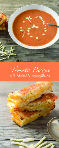 Tomato Bisque with Grilled Cheese Sticks