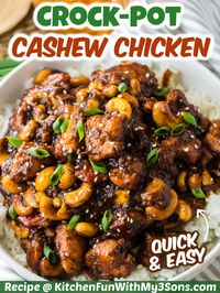 I am obsessed with this Crockpot Cashew Chicken! This tender and nutty dish is made with a sweet and savory sauce of red bell pepper and cashews. Skip the Chinese take out and make this favorite right at home in your slow cooker! 