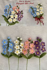 CROCHET FLOWER : How to Crochet a Forget Me Not Flower | Crochet Flower Bouquet 💐💐 Materials 🥰💖 1. Cotton Yarn 4ply size 2 mm. 2. Crochet Hook No.4 size 2.5 mm. 3. Scissors 4. Needle 5. Glue 6. Wire