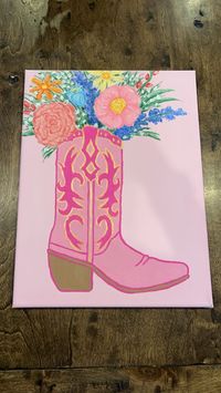 12x16 canvas made to order cowgirl boot vase painting. Originally pink and gold but if you would like different colors message me!