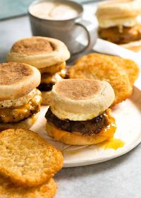 Plate with 4 homemade Sausage and Egg McMuffins