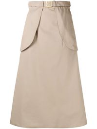 belted A-line skirt from Patou featuring light beige, cotton, belted waist, A-line, straight hem and mid-length. | Patou belted A-line skirt