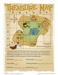 Second Grade Social Studies Worksheets: Treasure Map Grid