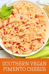 Vegan Pimento Cheese ~ A rich and flavorful dairy-free version of the Southern classic! Great as a dip, sandwich filling, or smeared on a burger!