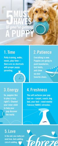 Are You Ready for a Puppy?   If you’re getting a puppy, you’ll need more than just STUFF (food, collar, leash, dog bed, etc)—you’ll need to be completely prepared emotionally. Along with patience, love, and time, you’ll also want a Febreze fresh “breathe happy” home.