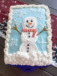 Snowman sheet cake with swiss meringue buttercream