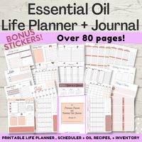 Essential Oil Planner and Journal printable, with printable stickers and binder tabs, for doterra or young living