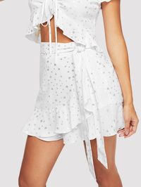 Waist Belted Ruffle Pentagram Print Skirt -SheIn(Sheinside)